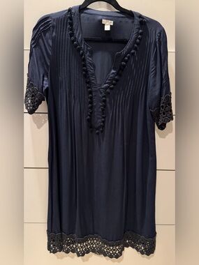 Nordstrom Navy Kaftan/Dress-cover up or dress, Lace Applique Sleeve Detail